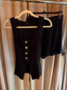 Shein Black Small Vest and Shorts Set